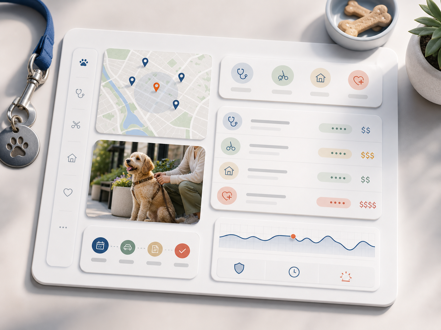 Abstract pet care provider comparison workspace